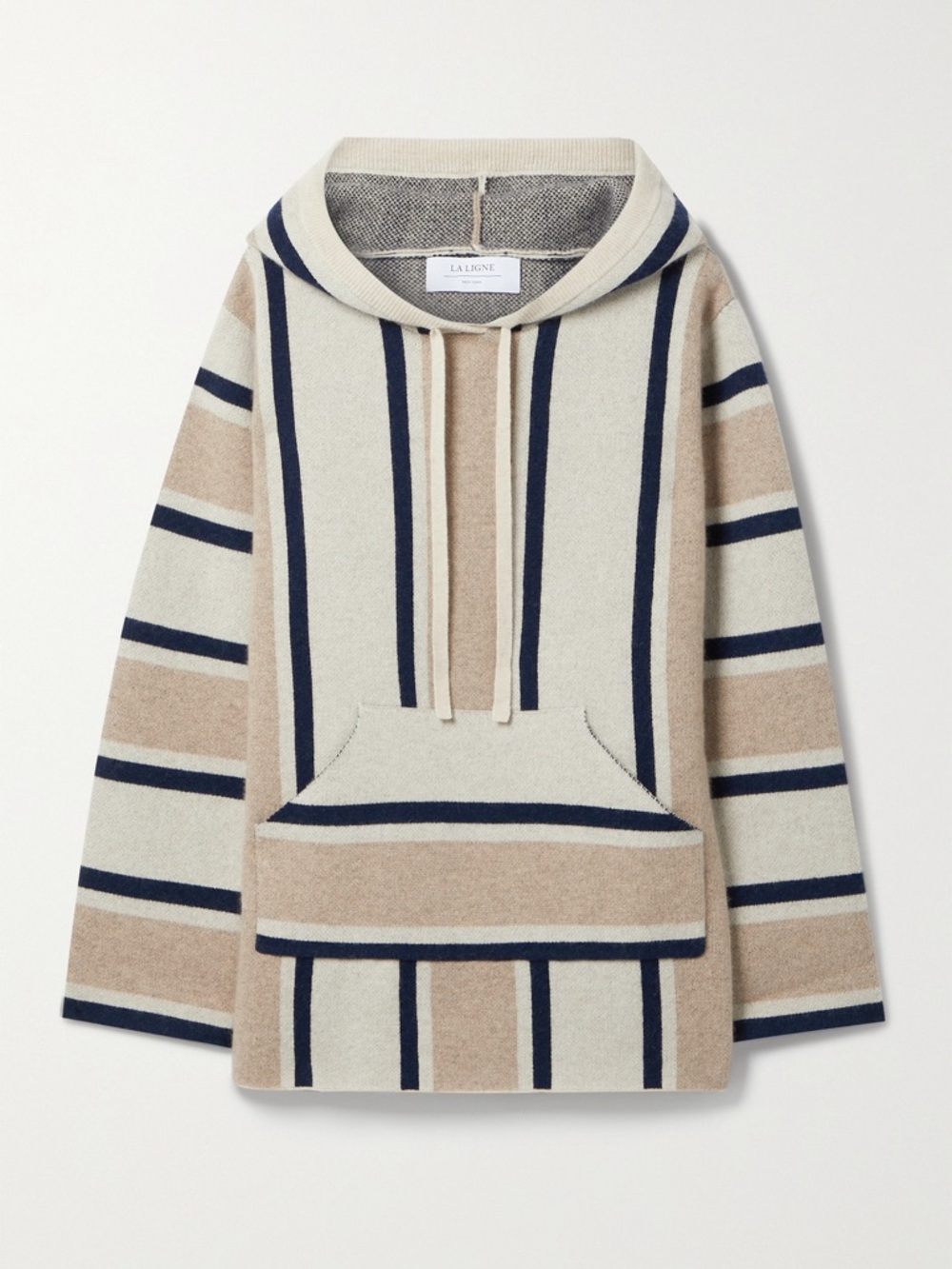 La Ligne Baja Striped Cashmere Hoodie In Heather Cream/heather Tan/navy size XS